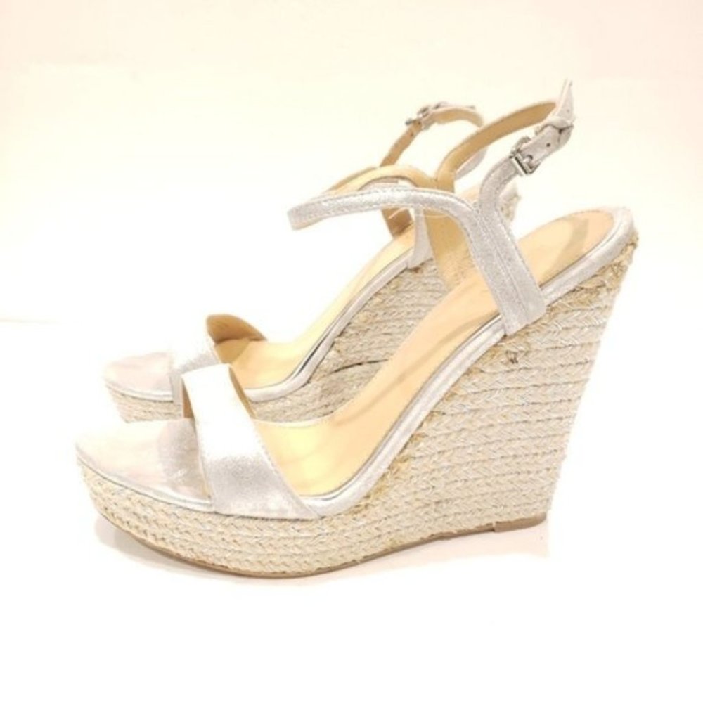 Badgley Mischka womens wedge silver Size 10 evening sandal hemp natural